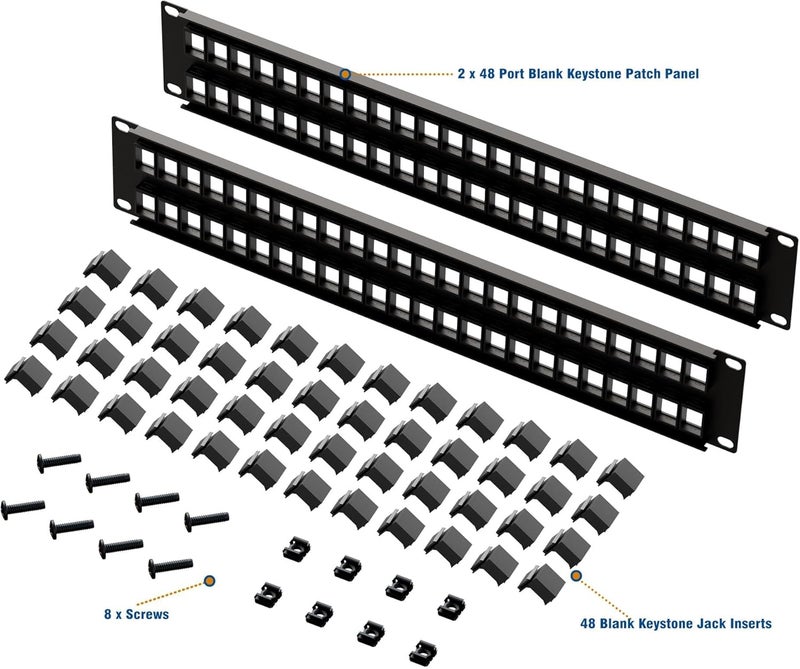 iwillink Blank Keystone Patch Panel 48 Port, 2U 19" Network Patch Panel for Keystone Jacks, Dust-Proof Design, 2-Pack - Image 2